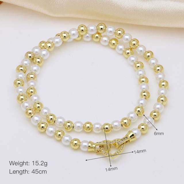 Delicate 18K gold plated copper bead diamond butterfly heart bow imitation pearl bead choker necklace