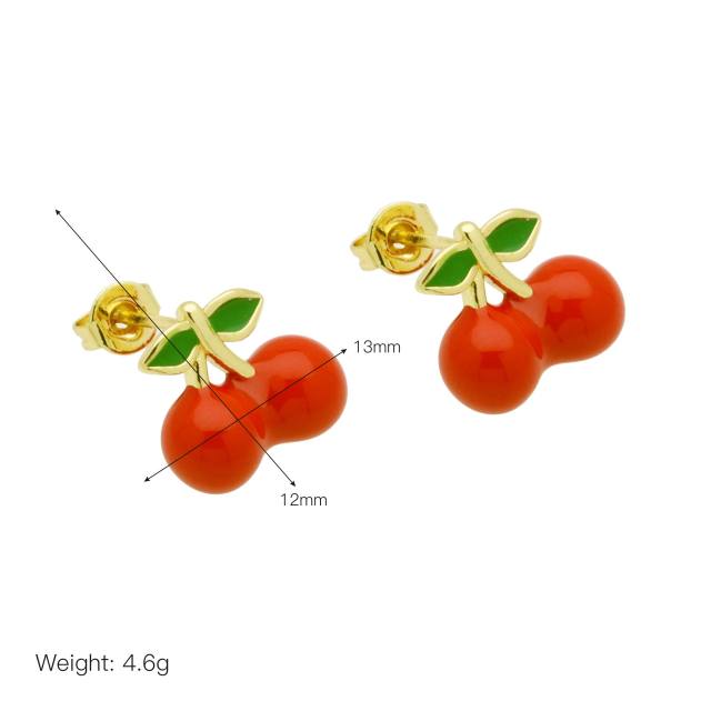 18KG sweet strawberry cherry gold plated copper earrings