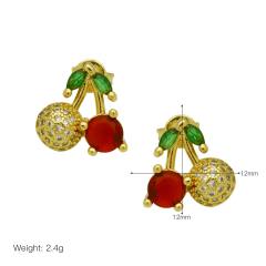 Summer sweet cherry strawberry gold plated copper earrings