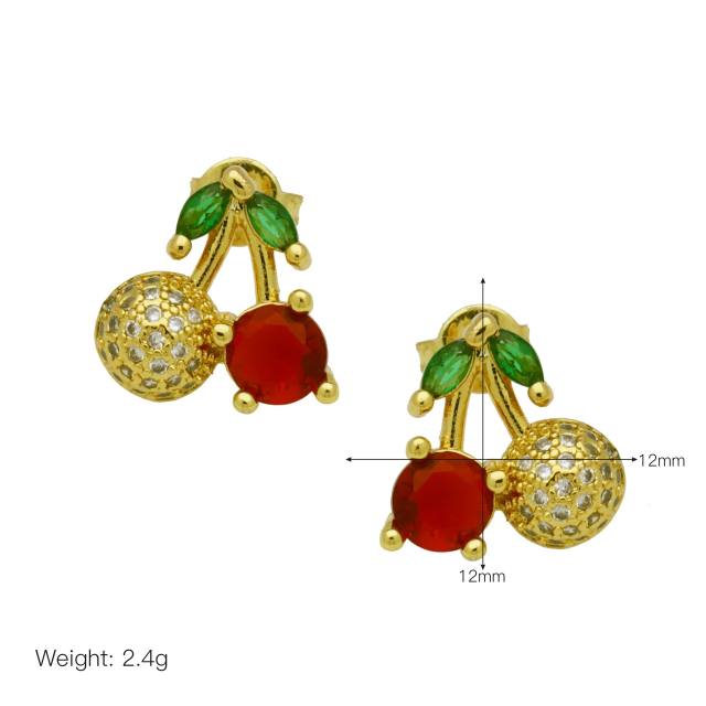 Summer sweet cherry strawberry gold plated copper earrings