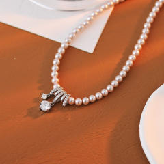 Korean fashion chic pearl bead diamond pendant necklace