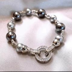 Luxury black pealr bead diamond bracelet rings necklace set