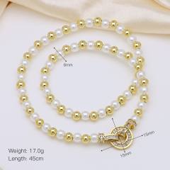 18K gold plated copper ball bead imitation pearl bead choker necklace