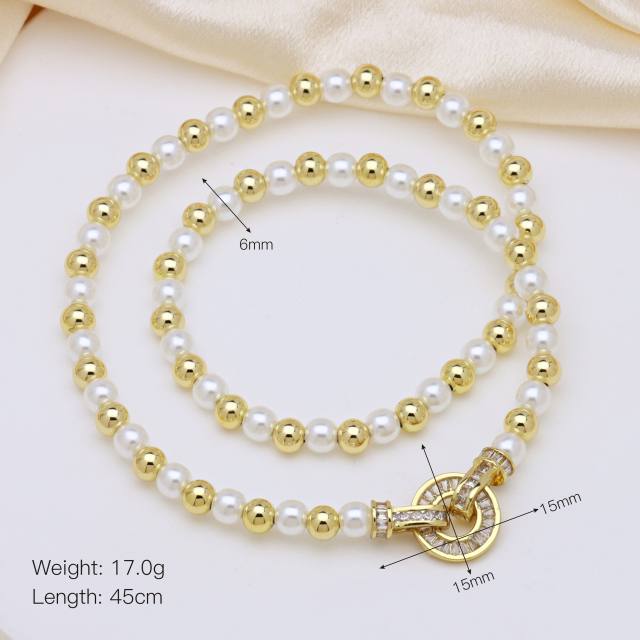 18K gold plated copper ball bead imitation pearl bead choker necklace