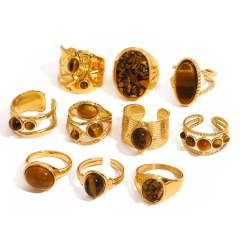 18KG tiger eye stone statement stainless steel finger rings set