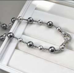 Luxury black pealr bead diamond bracelet rings necklace set