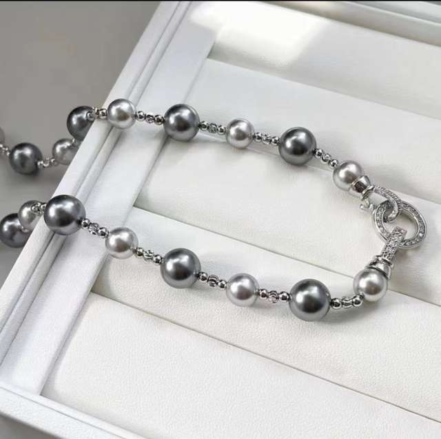 Luxury black pealr bead diamond bracelet rings necklace set