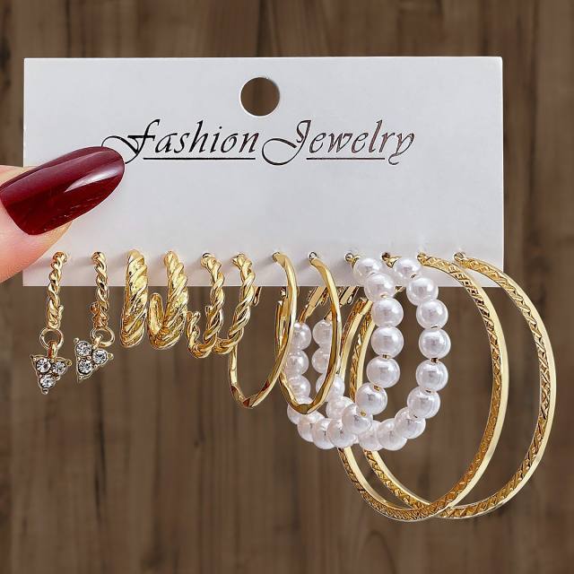 6-piece Set Creative Love Diamond Earrings Metal Earrings set hoop earrings set