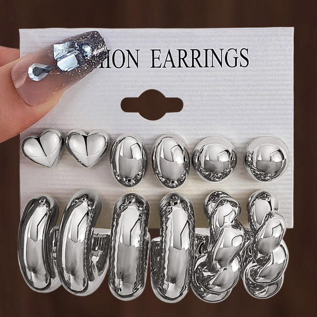Personality water drop earrings complex C- shaped earrings suit 6 pairs wholesale chunky earrings set