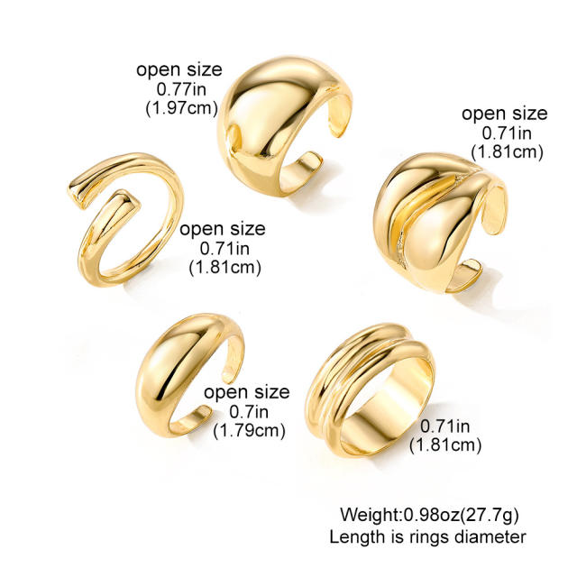 Geometric UV plating CCB material oval ring 6-piece set chunky stackable rings