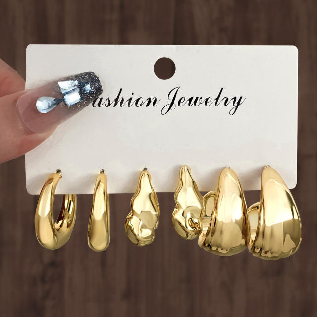 Personality water drop earrings complex C- shaped earrings suit 6 pairs wholesale chunky earrings set