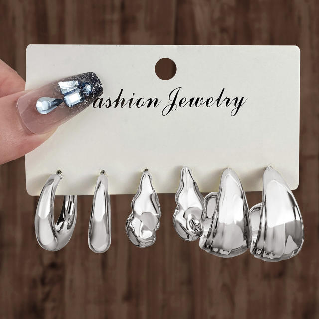 Personality water drop earrings complex C- shaped earrings suit 6 pairs wholesale chunky earrings set