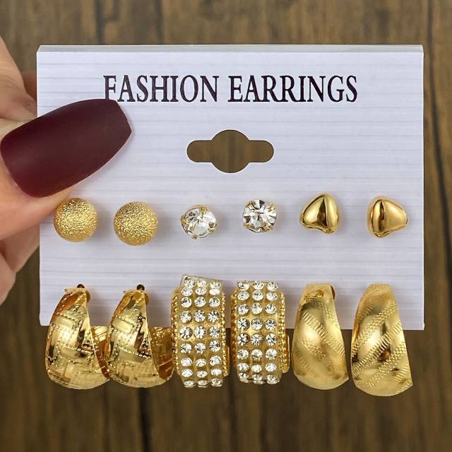 6-piece Set Creative Love Diamond Earrings Metal Earrings set hoop earrings set