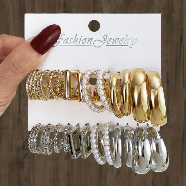 Geometric Multi-layer C- shaped Pearl Earrings Earrings set