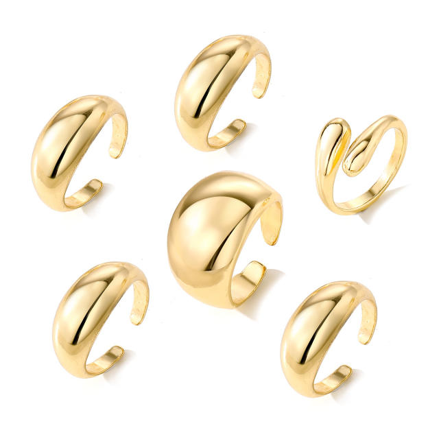Geometric UV plating CCB material oval ring 6-piece set chunky stackable rings