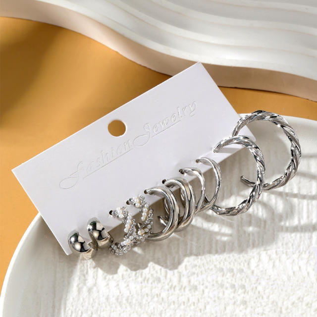 Geometric Multi-layer C- shaped Pearl Earrings Earrings set