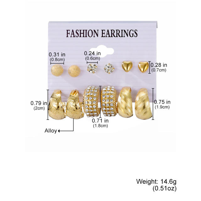 6-piece Set Creative Love Diamond Earrings Metal Earrings set hoop earrings set