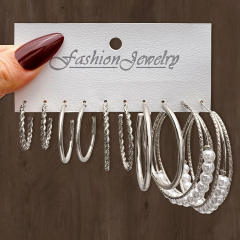 Geometric Multi-layer C- shaped Pearl Earrings Earrings set