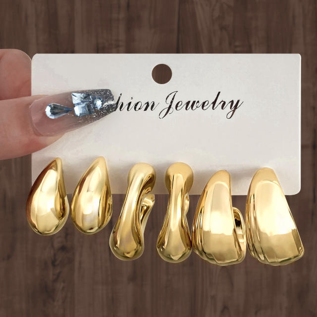 Personality water drop earrings complex C- shaped earrings suit 6 pairs wholesale chunky earrings set