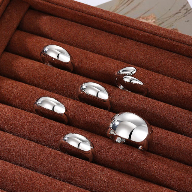 Geometric UV plating CCB material oval ring 6-piece set chunky stackable rings
