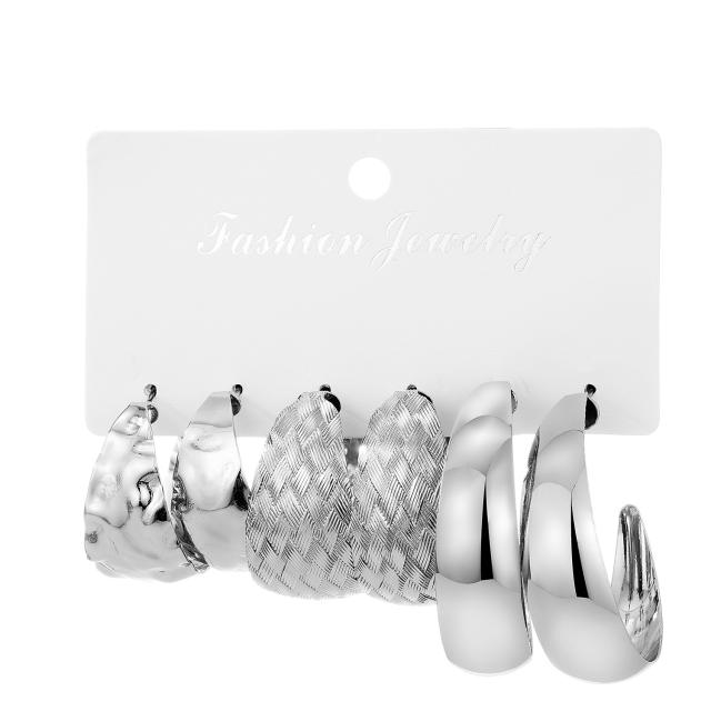 Personality exaggerated alloy earrings creative complex circle earrings suit 3-piece set