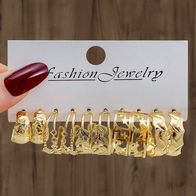 6-piece Set Creative Love Diamond Earrings Metal Earrings set hoop earrings set