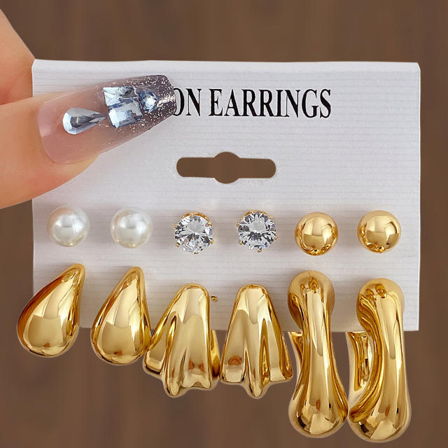 Personality water drop earrings complex C- shaped earrings suit 6 pairs wholesale chunky earrings set
