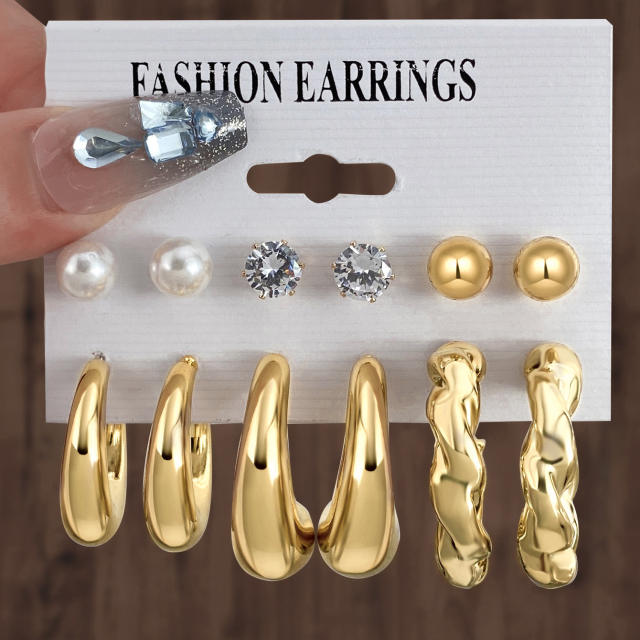 Personality water drop earrings complex C- shaped earrings suit 6 pairs wholesale chunky earrings set