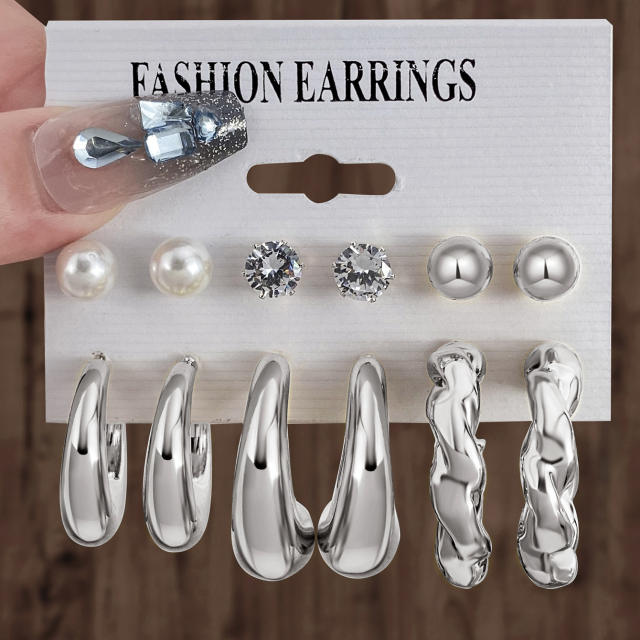 Personality water drop earrings complex C- shaped earrings suit 6 pairs wholesale chunky earrings set