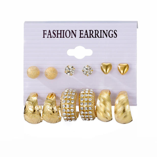 6-piece Set Creative Love Diamond Earrings Metal Earrings set hoop earrings set
