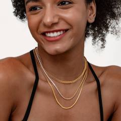 18KG dainty three layer gold chain tennis chain stainless steel necklace
