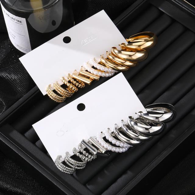 Geometric Multi-layer C- shaped Pearl Earrings Earrings set