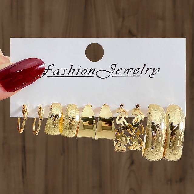 6-piece Set Creative Love Diamond Earrings Metal Earrings set hoop earrings set