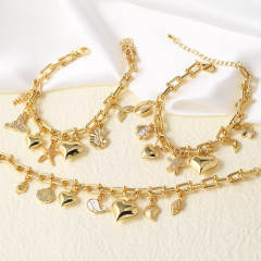Ocean series chunky heart starfish charm bracelet gold plated copper bracelet