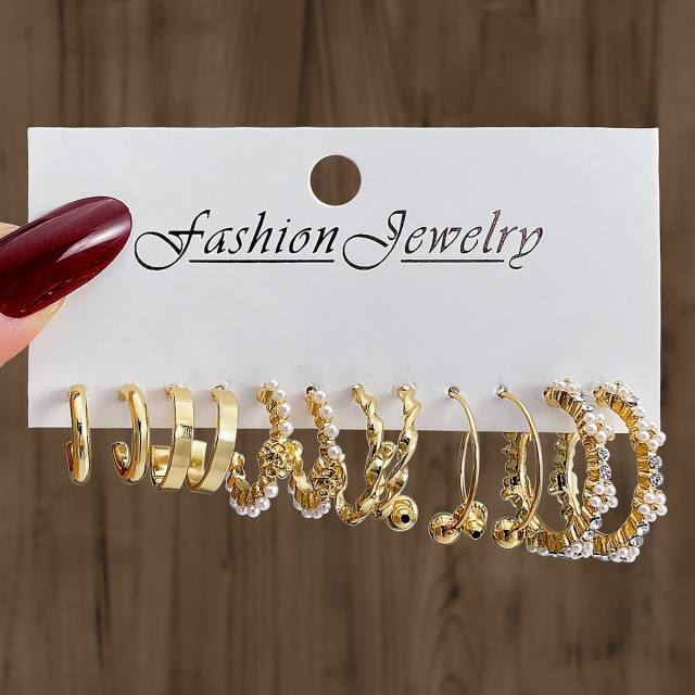 6-piece Set Creative Love Diamond Earrings Metal Earrings set hoop earrings set