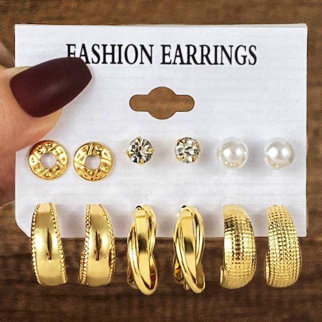 6-piece Set Creative Love Diamond Earrings Metal Earrings set hoop earrings set