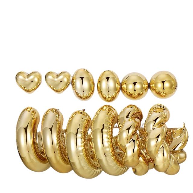 Personality water drop earrings complex C- shaped earrings suit 6 pairs wholesale chunky earrings set