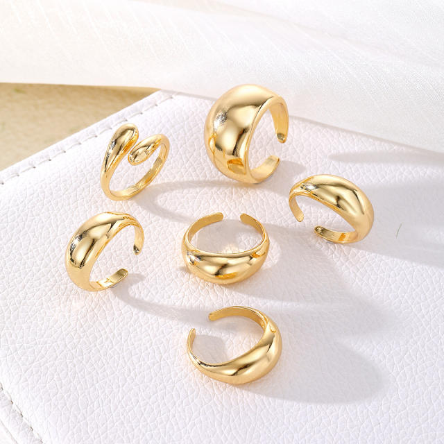 Geometric UV plating CCB material oval ring 6-piece set chunky stackable rings