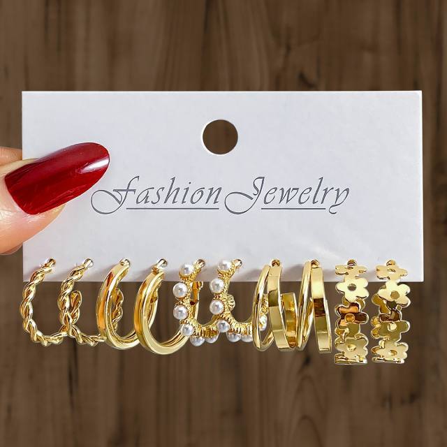 6-piece Set Creative Love Diamond Earrings Metal Earrings set hoop earrings set
