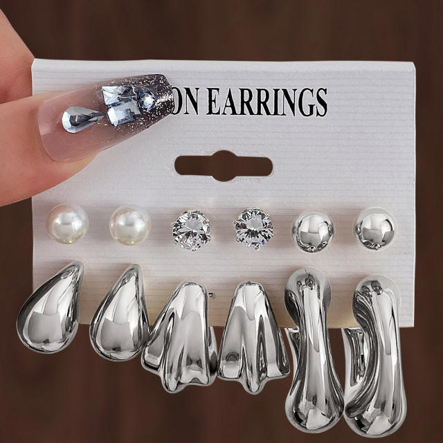 Personality water drop earrings complex C- shaped earrings suit 6 pairs wholesale chunky earrings set