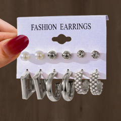 Geometric Multi-layer C- shaped Pearl Earrings Earrings set