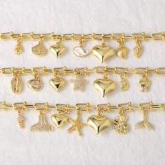 Ocean series chunky heart starfish charm bracelet gold plated copper bracelet