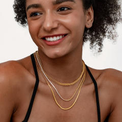 18KG dainty three layer gold chain tennis chain stainless steel necklace