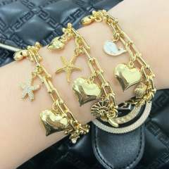 Ocean series chunky heart starfish charm bracelet gold plated copper bracelet