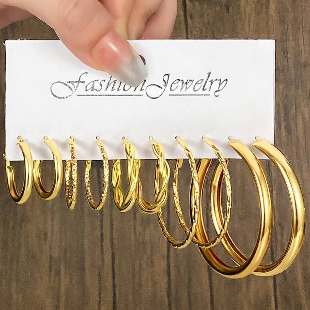 6-piece Set Creative Love Diamond Earrings Metal Earrings set hoop earrings set