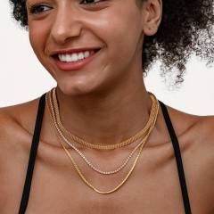 18KG dainty three layer gold chain tennis chain stainless steel necklace