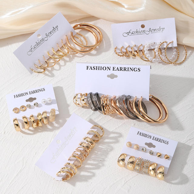 6-piece Set Creative Love Diamond Earrings Metal Earrings set hoop earrings set