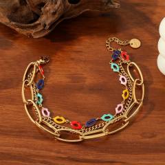Bohemian stainless steel Gold Chain Miyuki Bead Women's Bracelet