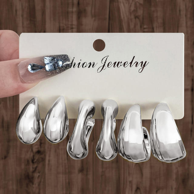 Personality water drop earrings complex C- shaped earrings suit 6 pairs wholesale chunky earrings set