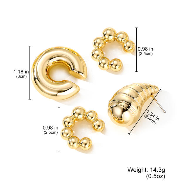 Vintage drop-shaped earrings set creative spherical ear cuff earring set